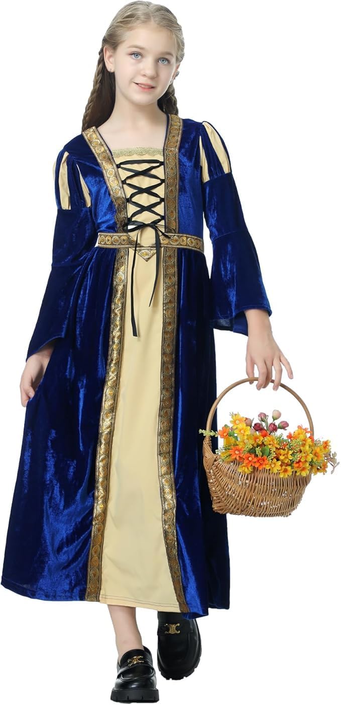 LMYOVE Medieval Princess Costume for Girls Renaissance Faire Dress Up Halloween Cosplay