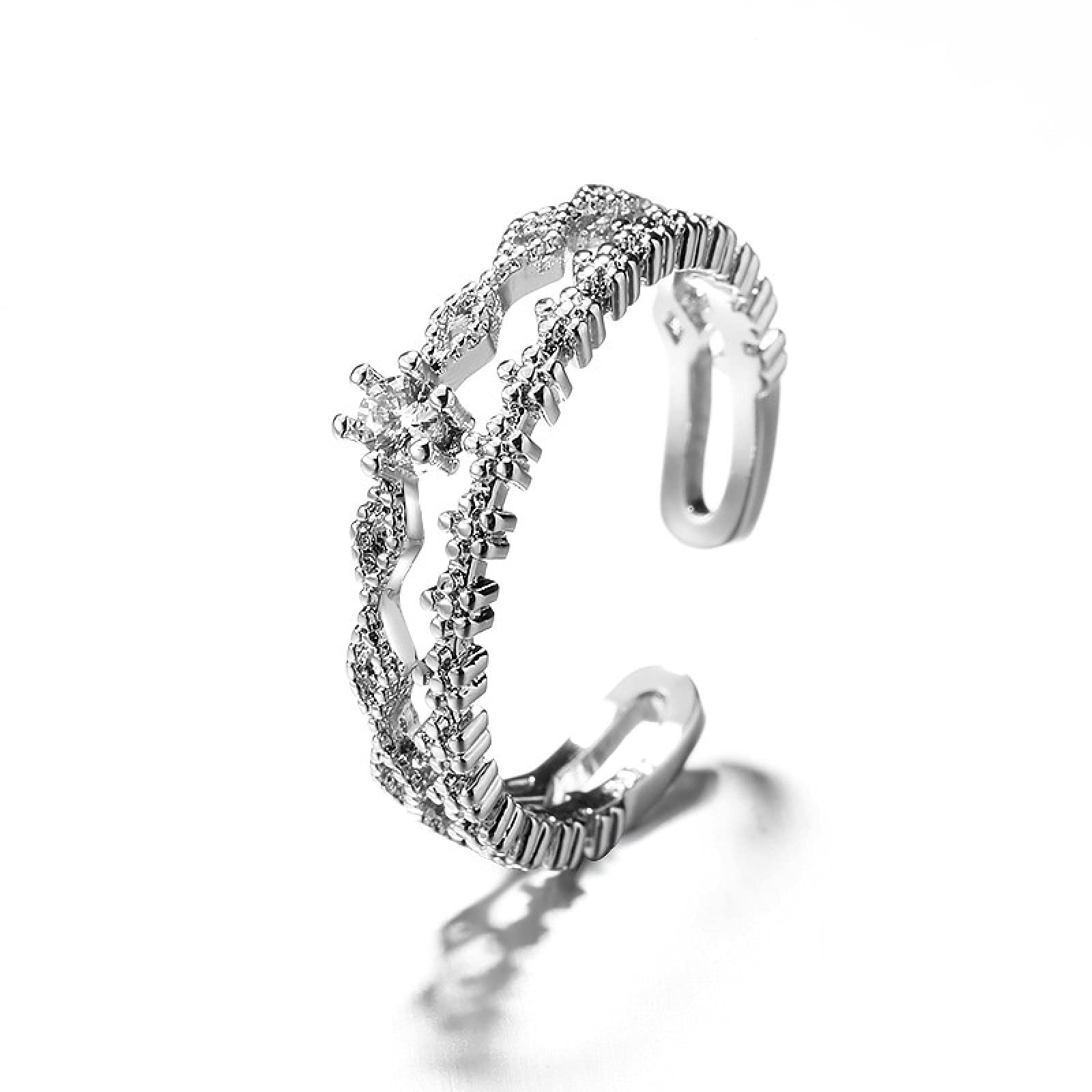Anello aperto regolabile in argento 925 con strass per donna, gioielli semplici