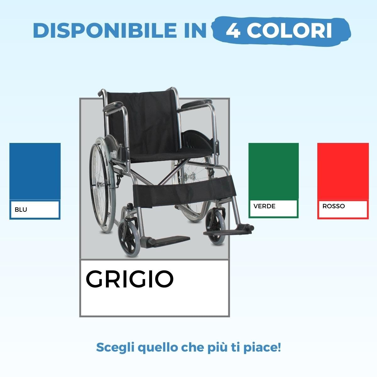 Mobiclinic®, Sedia a rotelle, Auto-propulsa, Carrozzina pieghevole, Alcazaba, Seduta 46 cm, Sistema per superare i cordoli, Braccioli imbottiti, Poggiapiedi ribaltabili, Leggera, Freno sulle ruote