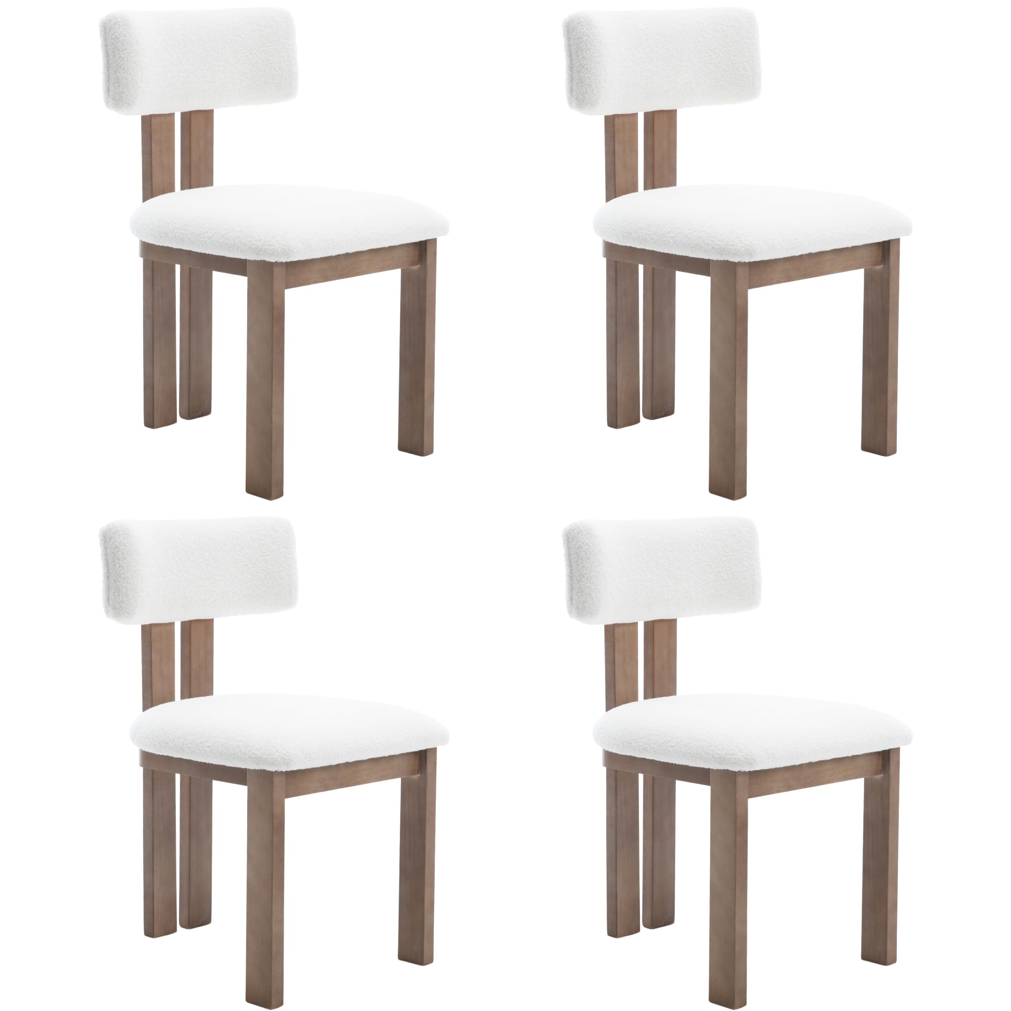 chairus Dining Chairs Set of 4 Faux Fur Dinner Chairs with Solid Wood Kitchen Chairs for Kitchen, Dining Room, Living Room, White