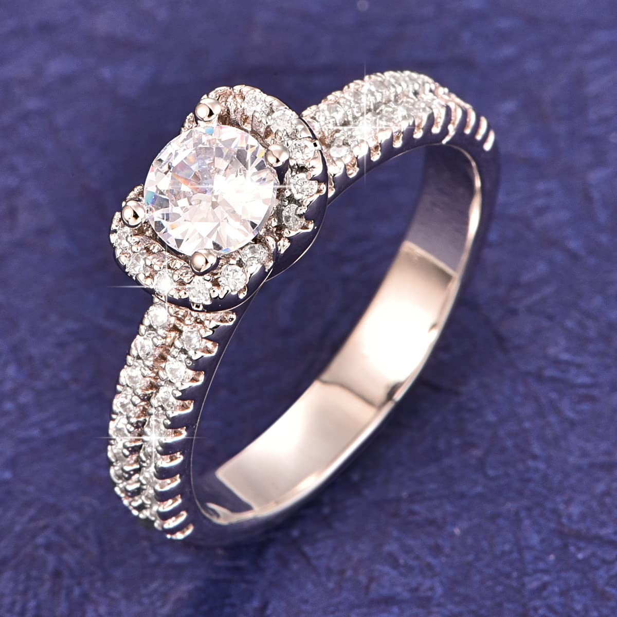 Emsione Created White Topaz Round Cut CZ Pave Halo Anniversary Wedding Engagement Ring Band for Women Men Size 10