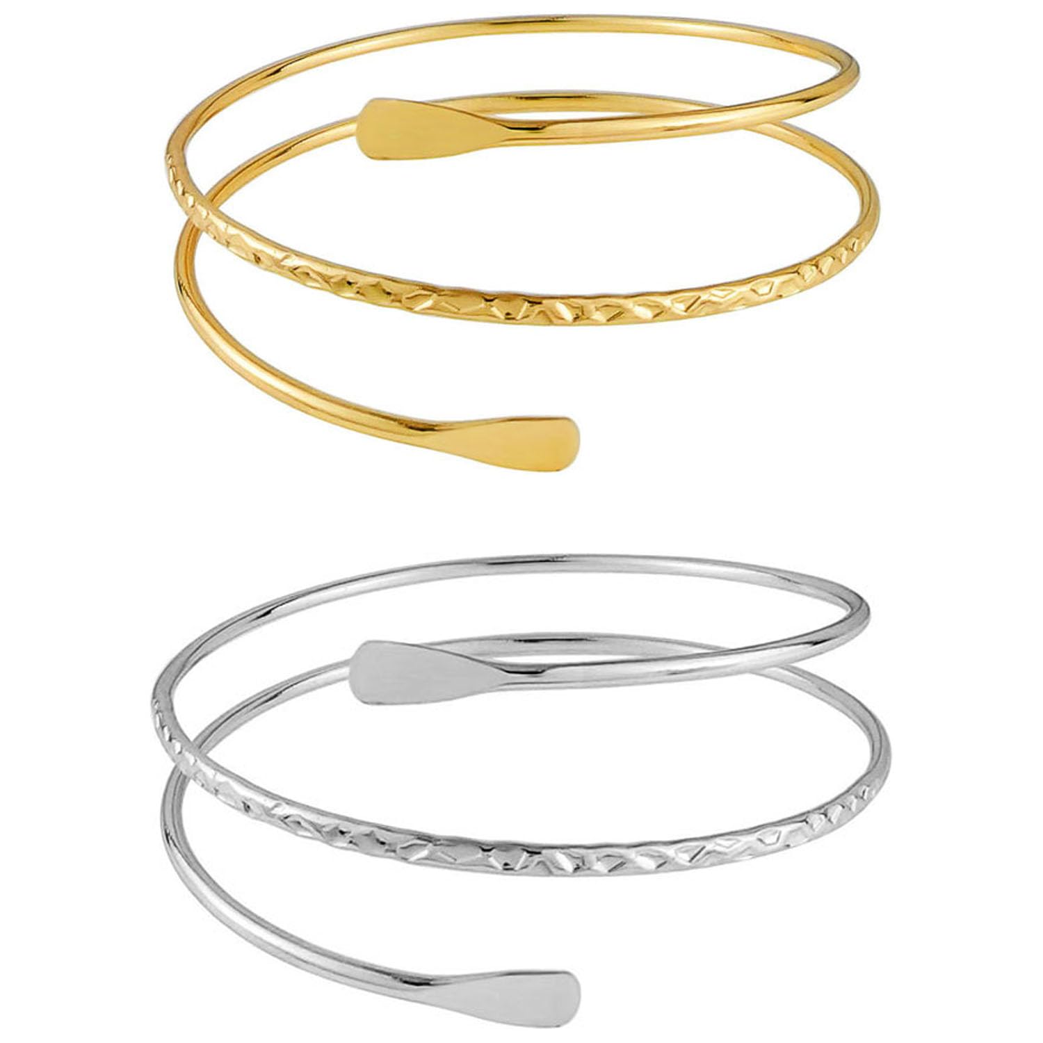 FIBOUND Pack of 2 Adjustable Bracelets for Women - Gold & Silver Arm Jewel, Minimalist Snake Design, Stylish Open Bracelet