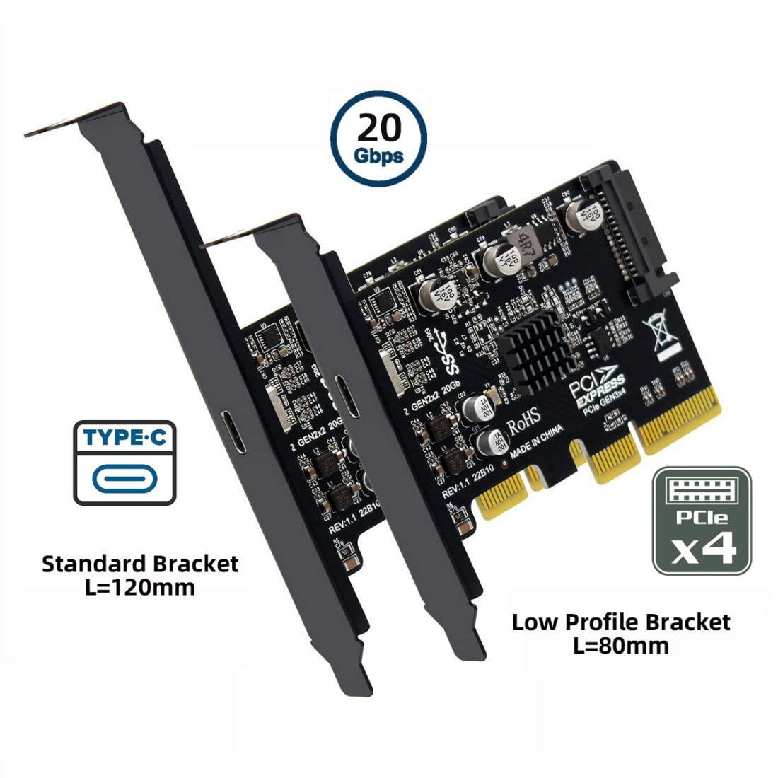 chenyang Adaptador CY PCIe a USB C, USB 3.2 Gen2 Tipo C a PCI-E 4X Express Card Adapter para placa base 20Gbps