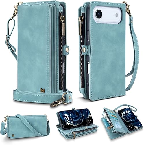 QIXIU Funda tipo cartera para iPhone 15 Plus, multifunción, desmontable, 3 en 1, funda magnética para teléfono, con correa abatible, cremallera y