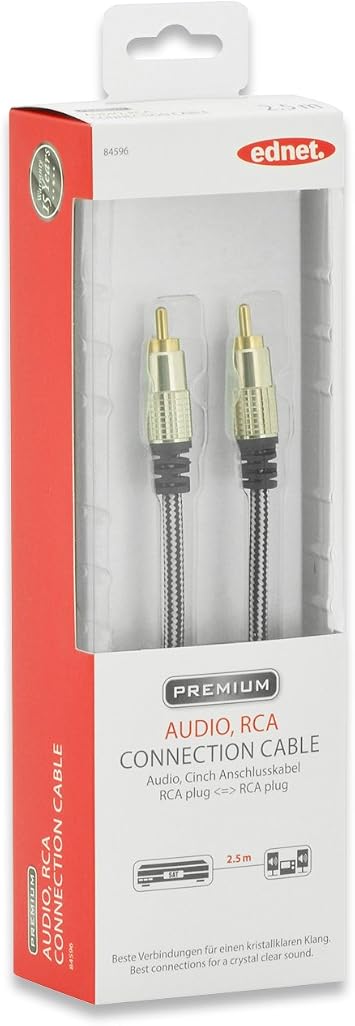 ASSMANN 84596 RCA bağlantı kablosu, Mono, Audioverbindungskabel, 1 x RCA fiş fiş, 2,5 m siyah/altın