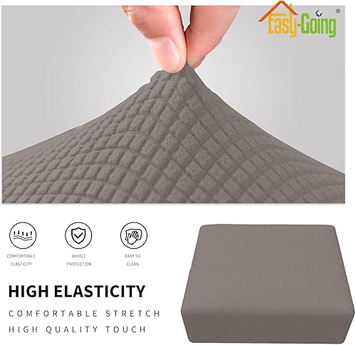 Vista 155 de Easy-Going - Funda elástica para taburete otomano, funda protectora para muebles, funda rectangular con parte inferior elástica Beige