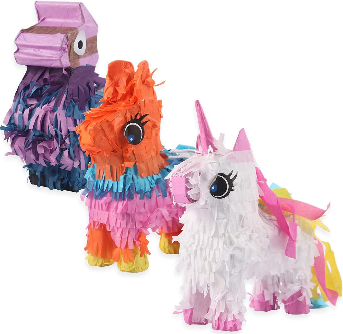3 Pack Mexican Mini Pinatas - Unique Unicorn Pinatas Donkey Camel Pinatas with Hanging Loop for Mexican Themed Party, Fiestas, Cute Prop, Cinco de Mayo Decorations (6.6 x 2.7 x 7.8inch)