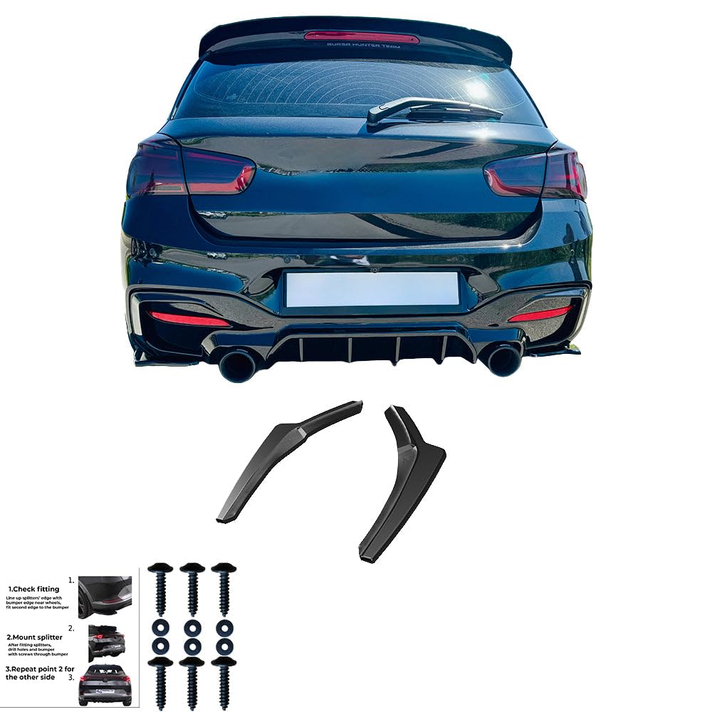 Oneway Jupes de pare-chocs arrière (coins) compatible avec BMW Série 1 F20/F21 M-Power Facelift 2015-2019 - Noir brillant