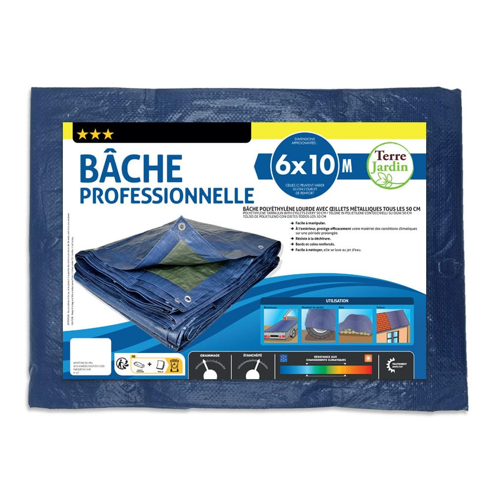 TERRE JARDIN Bâche Professionnelle 120g/m2 polyéthylène œillets métal