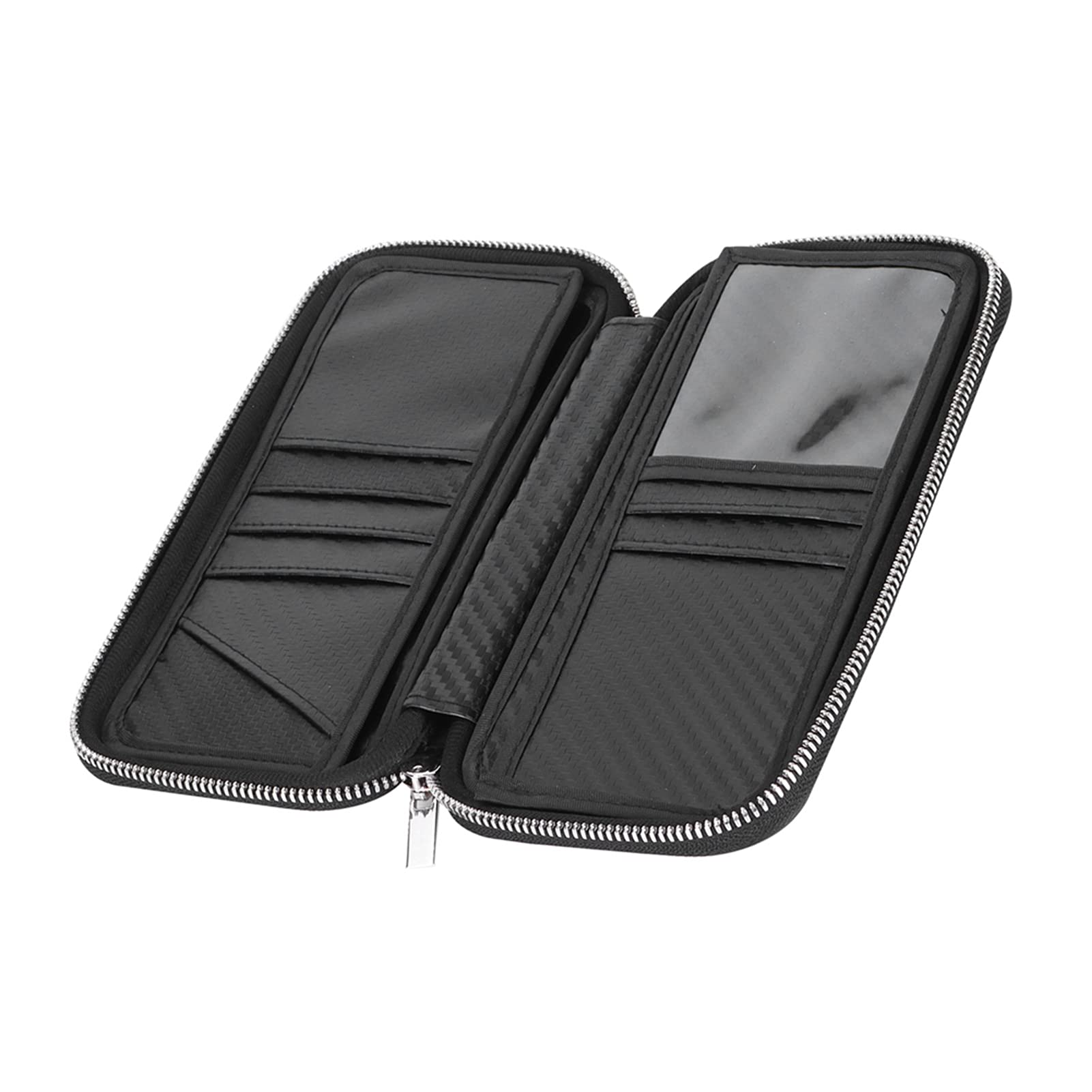 Portafoglio portatile con cerniera Borsa da visita in fibra di carbonio Porta biglietti da visita 21x11x3,5 cm (Nera)