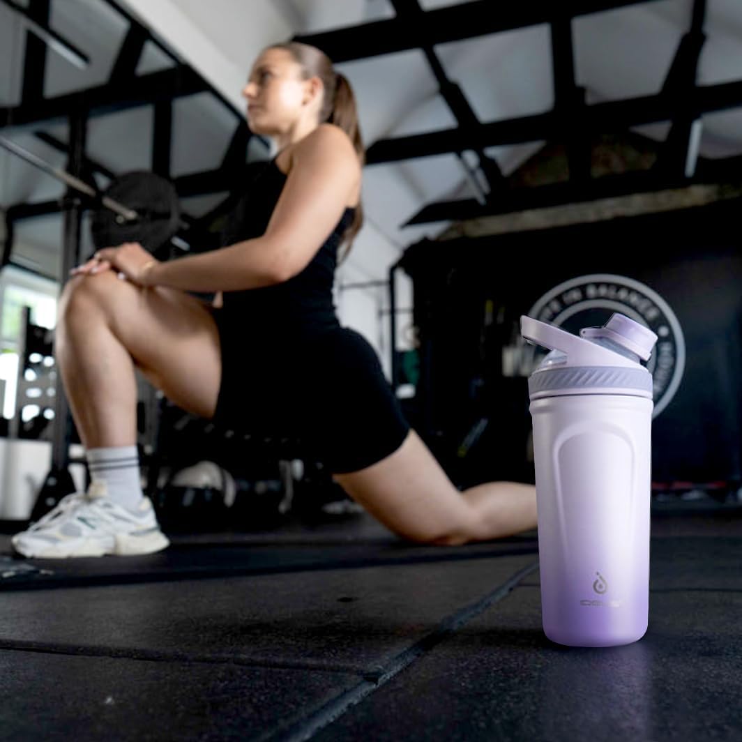 Ideus Protein Shaker Bottle 24oz(710ml) Insulated Stainless Steel Shaker Bottle with Silent Tritan Ball Portable Pre Workout Shaker Cups for Protein Shakes, Smoothies, Cocktails, White - Image 9
