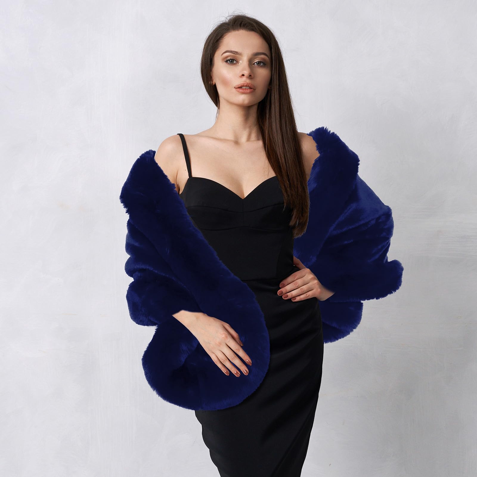 Jadive Châle en fausse fourrure pour femme avec 2 broches en strass pour mariage, cape en fausse fourrure