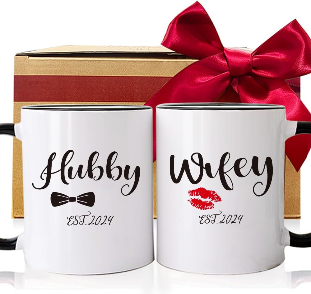 SRIHBET Est 2024 Hubby Wifey Coffee Mugs Set, Announcement