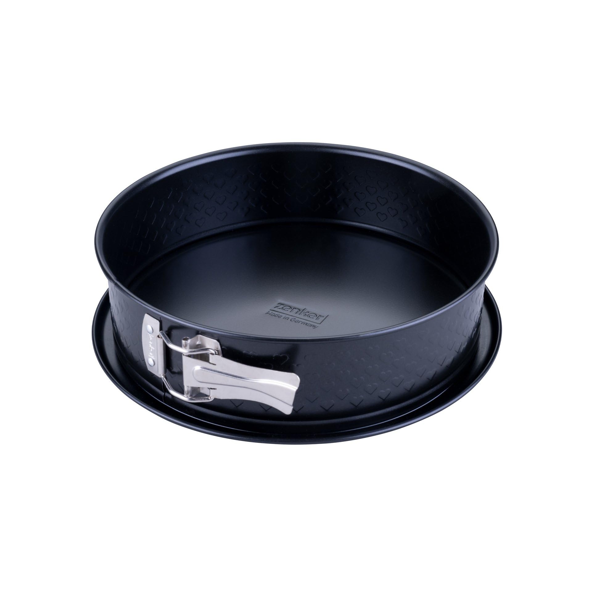 Zenker Springform Cake Tin with Flat Base Diameter 24 cm - Ideal for Valentine's Day and Mother's Day, with Unique Heart Embossing, PFAS-Free, Made in Germany