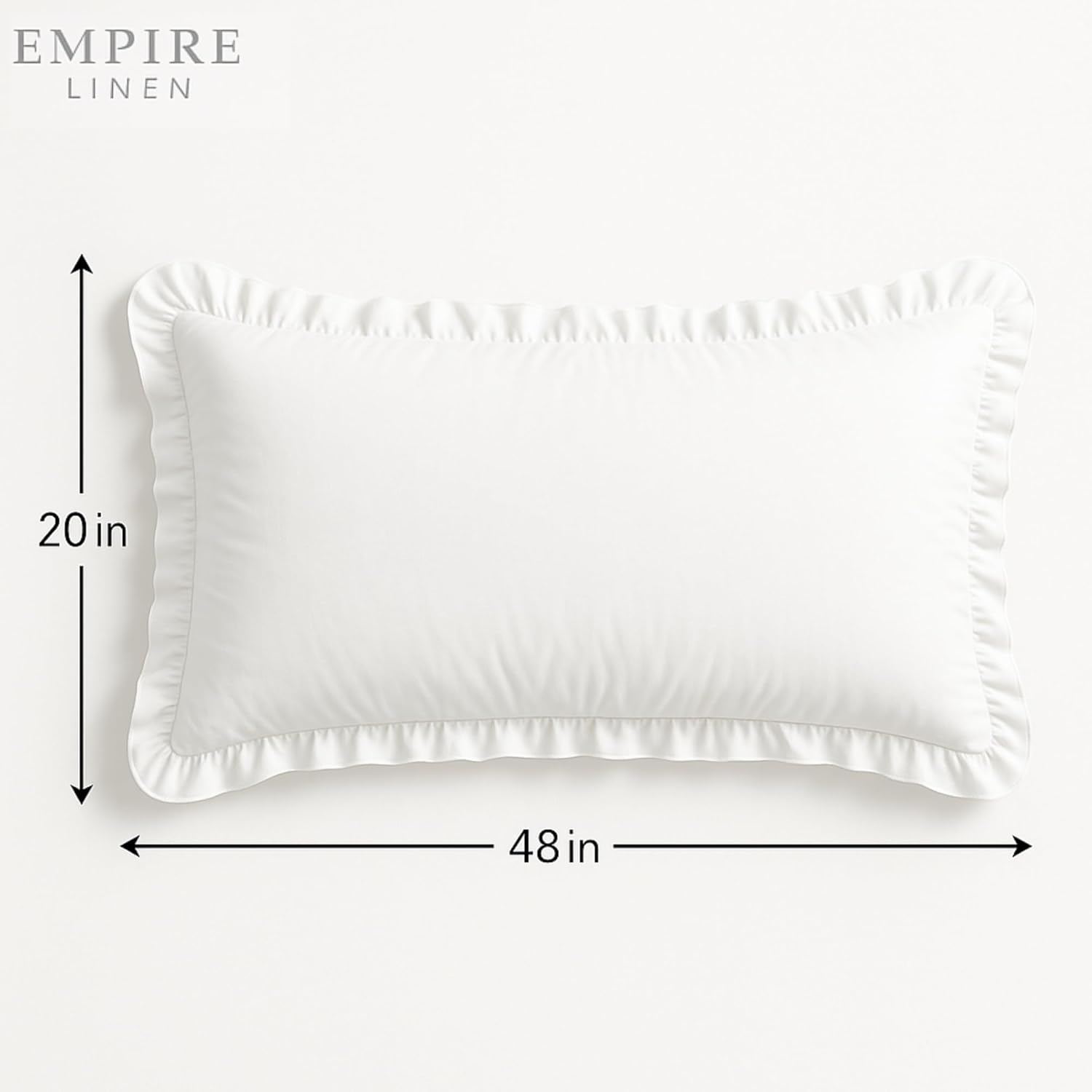 Empire Linen | Ruffled Body Pillowcase | Cotton Satin Weave, Soft & Breathable | Hidden Zipper Closure | Decorative Pillow Sham with Single Layer Ruffles | White Body Pillow Cover (20x48, White)