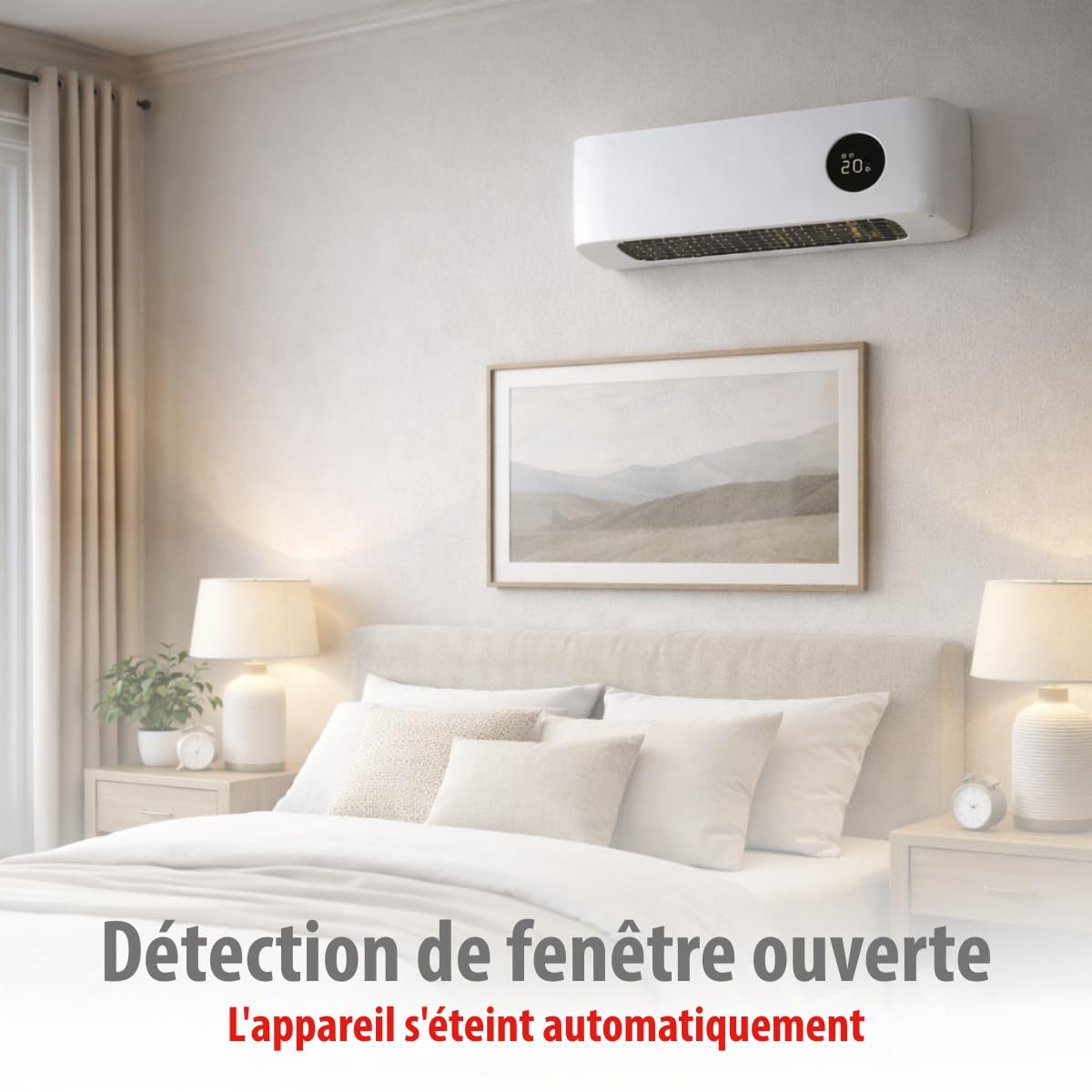 alpina Chauffage Mural 1000-2000W - Chauffage Céramique PTC avec Télécommande - Réglable en Température et Minuterie - Radiateur Mural pour Intérieur, Blanc