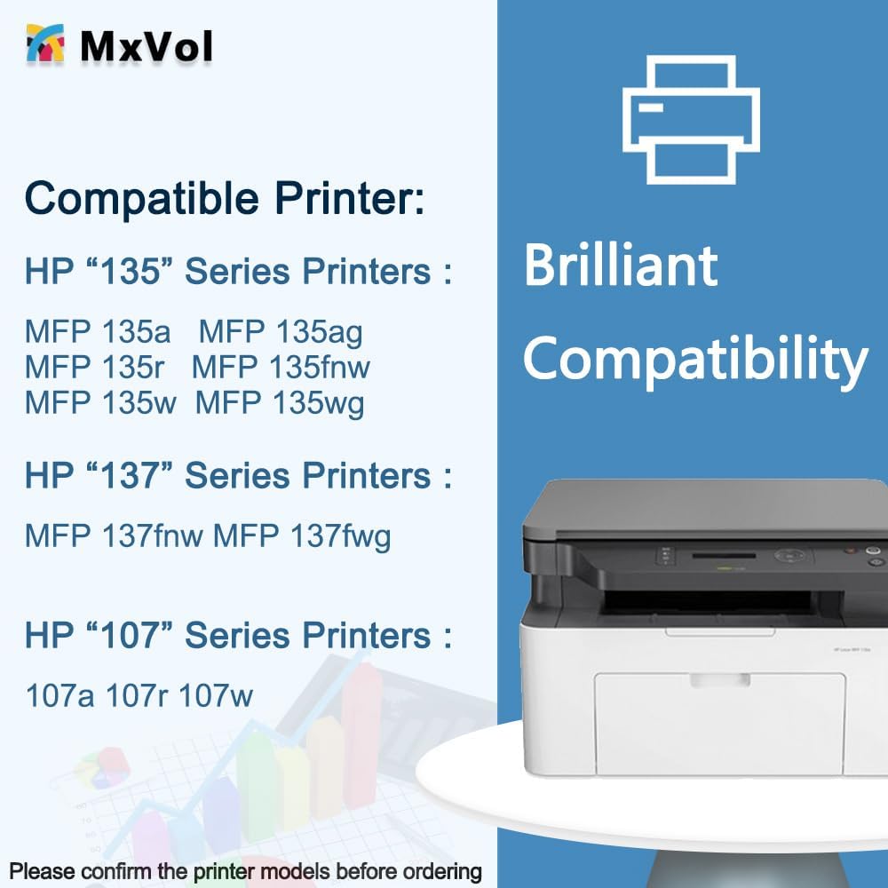 MxVol 105A W1105A Black Toner Cartridge Replacement for HP 105A 105 W1105A use for HP MFP 135A 135W 135FNW 135AG137FNW 137FWG 107A 107W 107R Printer Ink (1-Pack)