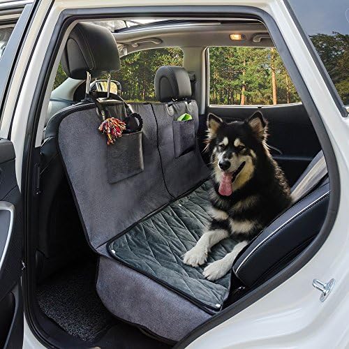 Dog Car Seat Cover with Deluxe Removable Velvet Seat Pad for Cars, Trucks, SUVs, Pet Car Seat Cover 100% Waterproof &Non-slip Backing &Hammock Convertible, 56''Wx62''L, Free Lint Roller Included-Gray
