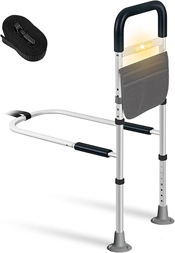 RIVIXA Rieles de cama para adultos mayores de seguridad con bolsillo de almacenamiento, luz LED sensor y asas antideslizantes, soporta 330 libras,
