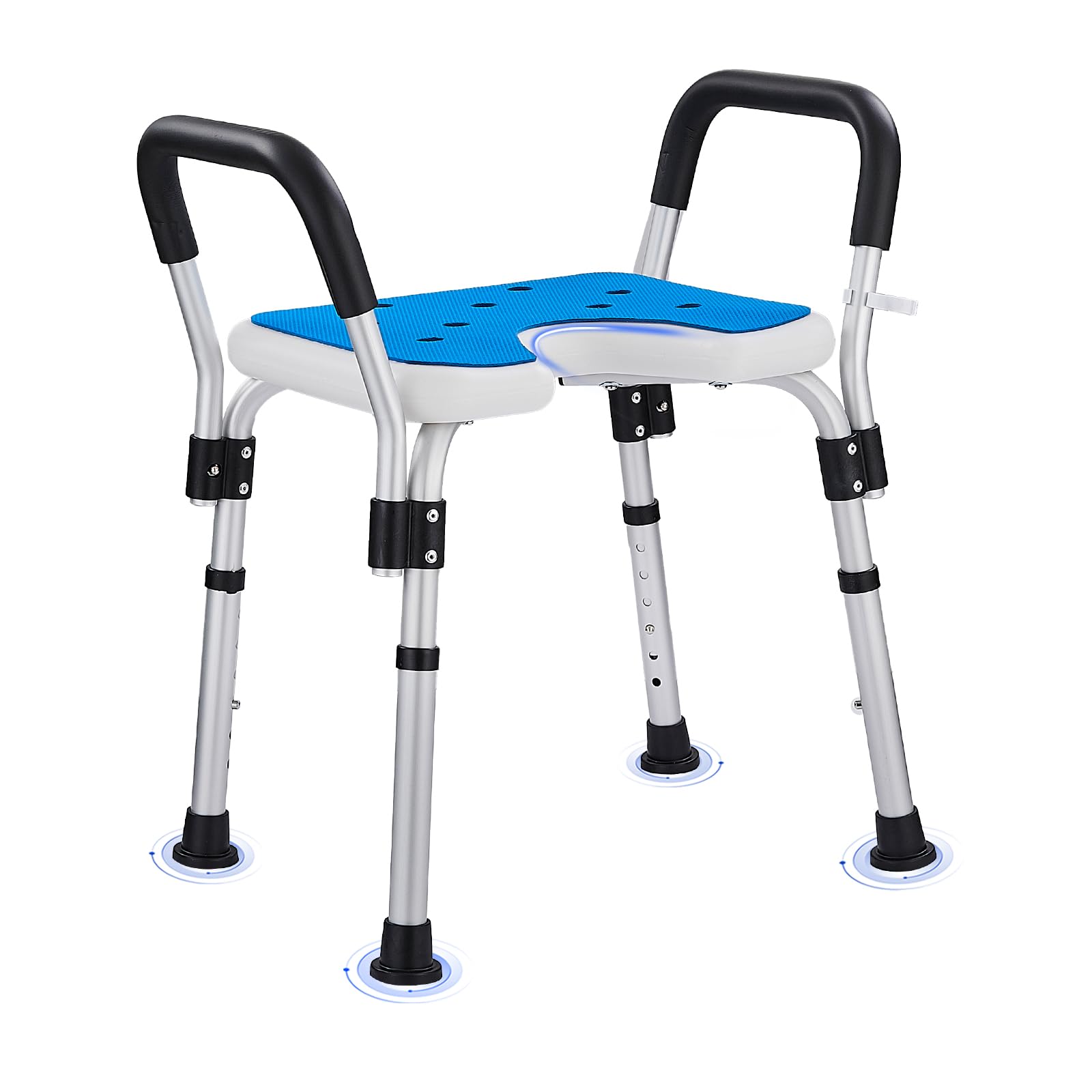 U Taburete de Ducha Personas Mayores con Reposabrazos, Taburete Baño Asiento en Silla Ducha Altura Regulable Asiento de Baño para y Discapacitados, Antideslizante para Seguridad hasta 150 kg