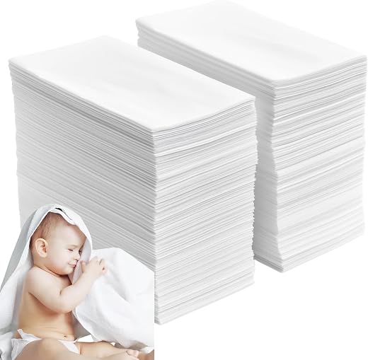 PIRU 100 Count Baby Soft Towels For Sensitive Skin Disposable Dry Cleansing Cloths Wipes 15x25 Inches
