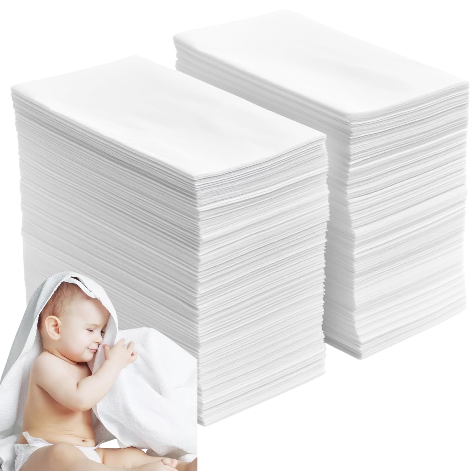 PIRU 100 Count Baby Soft Towels For Sensitive Skin Disposable Dry Cleansing Cloths Wipes 15x25 Inches-image-38