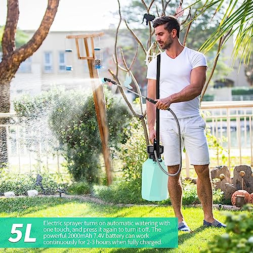 Electric Plant Sprayer 1.35Gallon/5L, Electric Garden Sprayer With Usb Rechargeable Handle, Weed Sprayer With 3 Mist Nozzles, Telescopic Wand, And Shoulder Strap For Lawn And Garden (Green) #TOP1