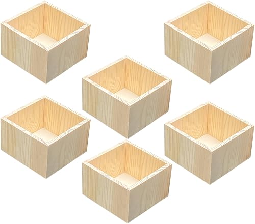 Miniatura 3 de Paquete de 6 cajas cuadradas de madera de 4.7 pulgadas, pequeñas cajas de madera sin terminar para manualidades (exterior 4.7 x 4.7 x 3 pulgadas,