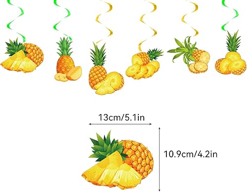 Vista 5 de Decoraciones de fiesta de piña, suministros de fiesta de cumpleaños de piña, incluye pancarta de cumpleaños de piña, decoración de tartas, espirales