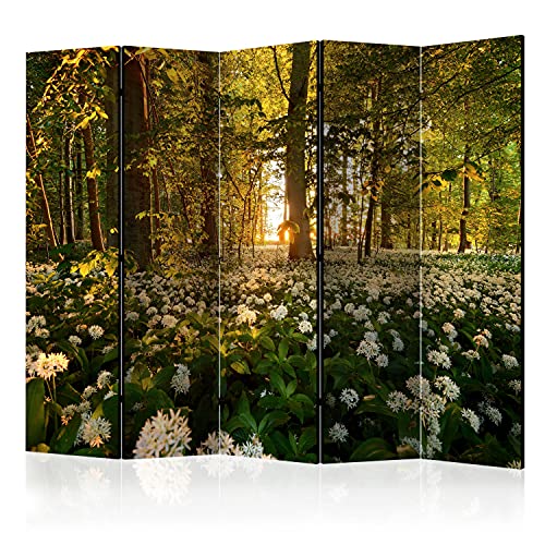 murando Decorative Room Divider Forest 225x172 cm / 89"x68" Double-Sided Folding Screen 5 Panels Room Partition Non-Woven Canvas Print Opaque Photo Display Tree Nature Sun c-B-0031-z-c