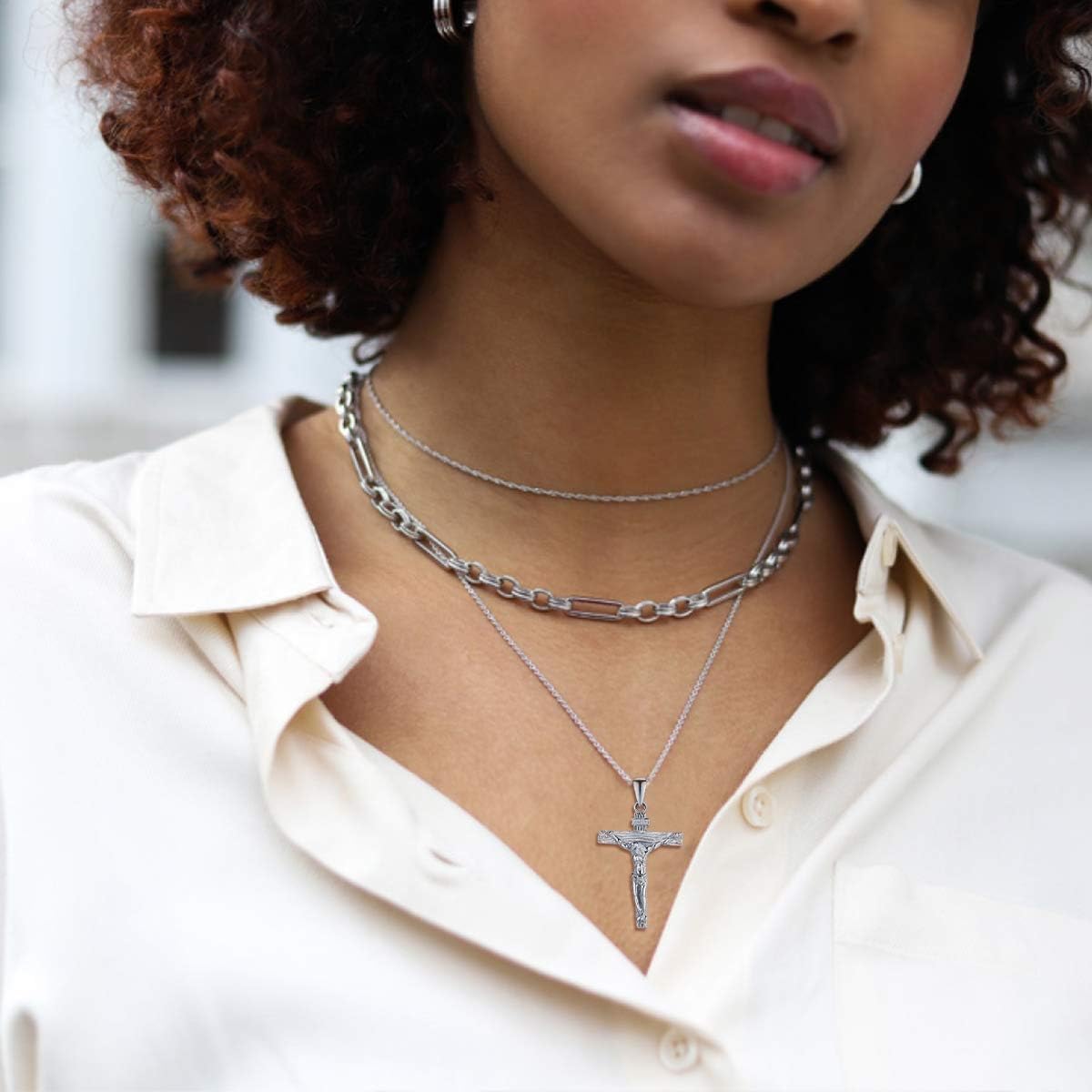 ChicSilver Personalized 925 Sterling Silver Catholic Jesus Christ on INRI Cross Crucifix Pendant Necklace for Women Men - Image 5