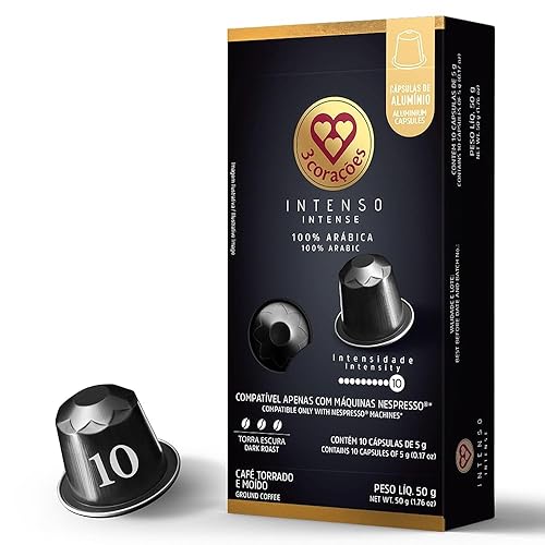 3 CORAÇÕES Cápsulas de café espresso intenso, 50 cápsulas  tostado oscuro, auténtico café brasileño para máquina Nespresso Línea Original, disponible en Yaxa El Salvador