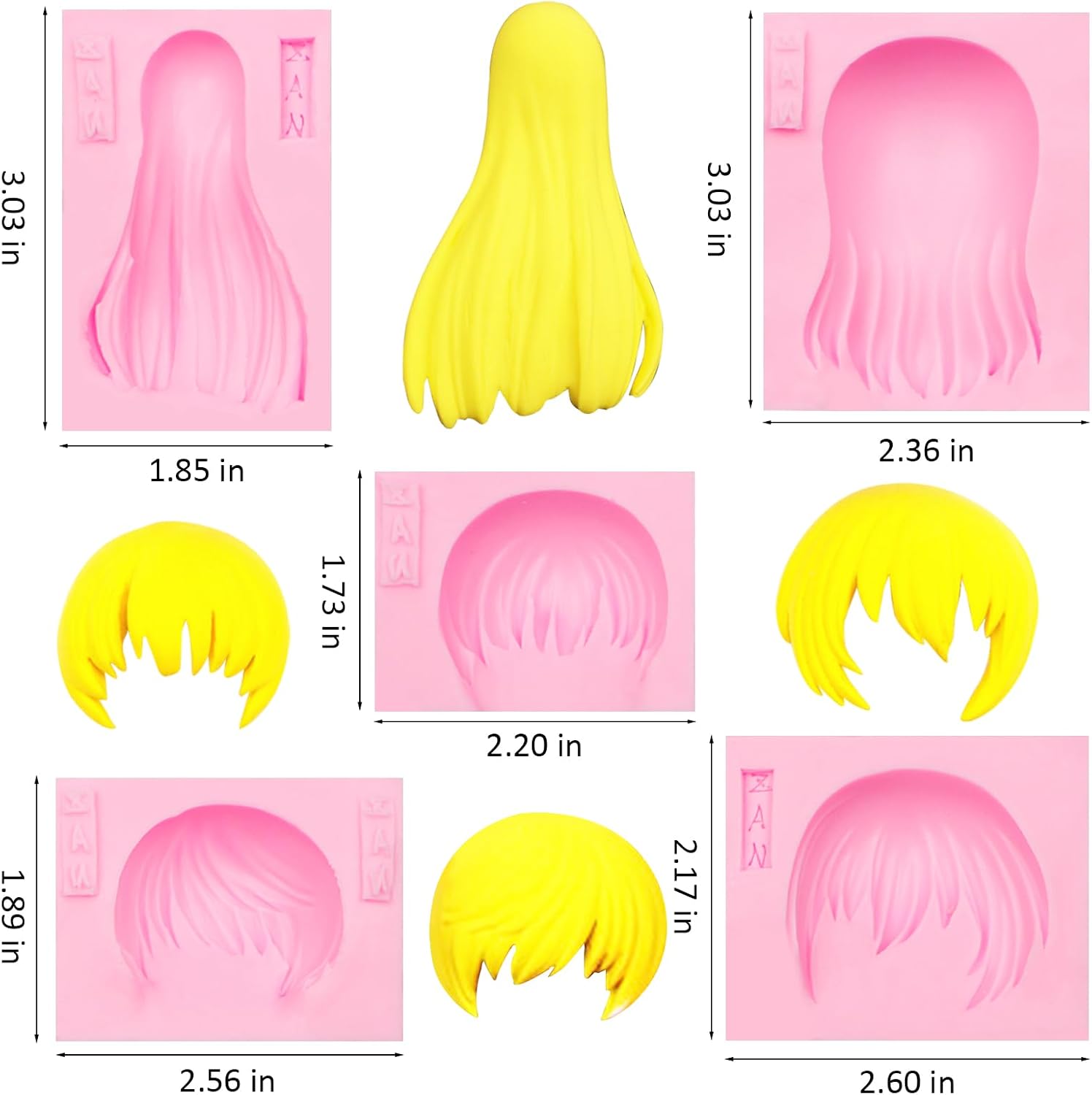 Girl Doll Hair Silicone Fondant Molds, Women Hairstyle Chocolate Kitchen Baking Molds for Wedding Birthday Cake Decoration Candy Ice Cube Sugar Craft Gum Paste Clay Resin