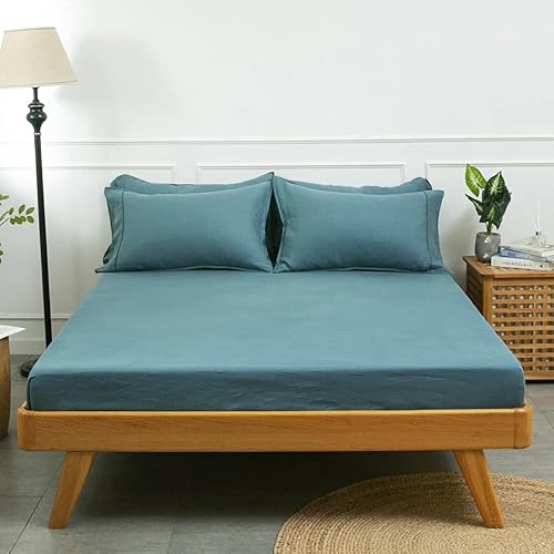 Miniatura 2 de S VICTORY SYMBOL 100% lino, 1 sábana bajera solamente, funda de colchón, 1 pieza a 16 pulgadas de profundidad, tamaño King, lino francés natural