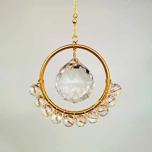 Miniatura 7 de Atrapasoles bohemio para ventana, adorno de atrapasoles de cristal hecho a mano con 10 cuentas blancas, colgante de bola de cristal de 1.181 in para