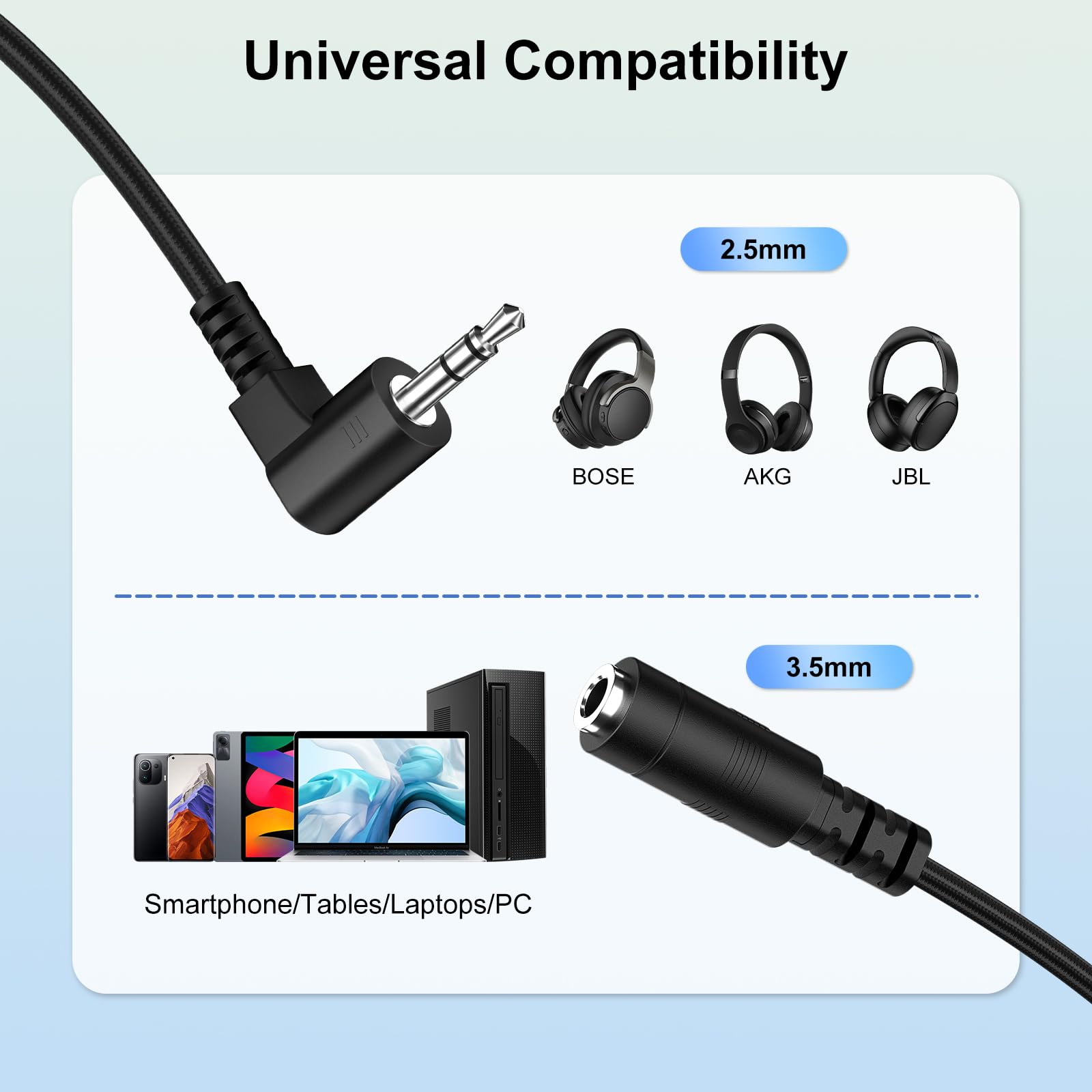 J&D Cavo Audio Da 2.5 Mm Maschio A 3.5 Mm Femmina Con Angolo 90°, Placcato Oro, Compatibile Con Cuffie Bose/JBL, 0.2 Mt