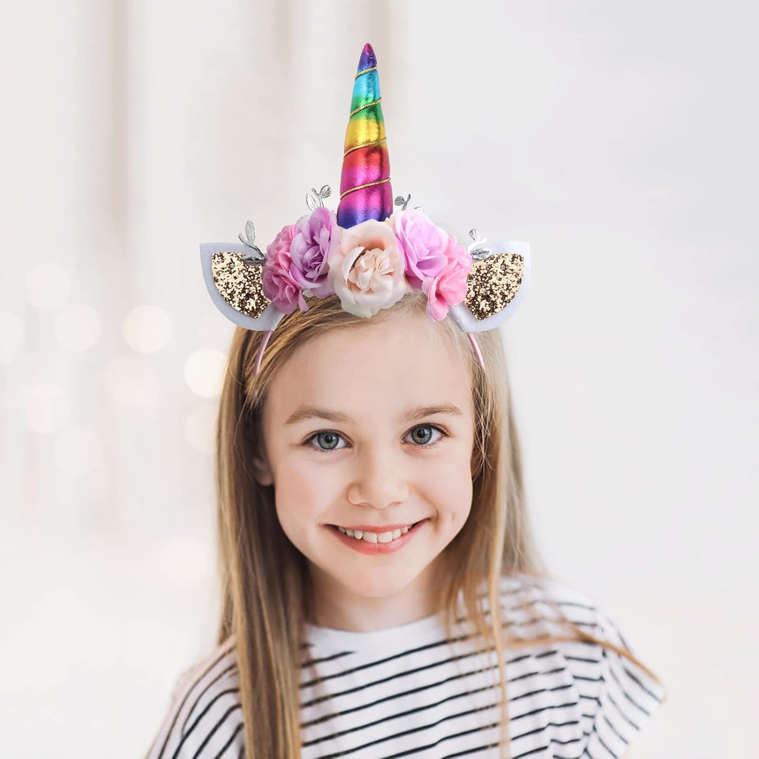 Unicorn Headband, AHIER Rainbow Glitter Horn Headband Cat Ear Head Bands Flowers Headwear Accessory for Unicorn Party Supplies   : Clothing, Shoes & Jewelry