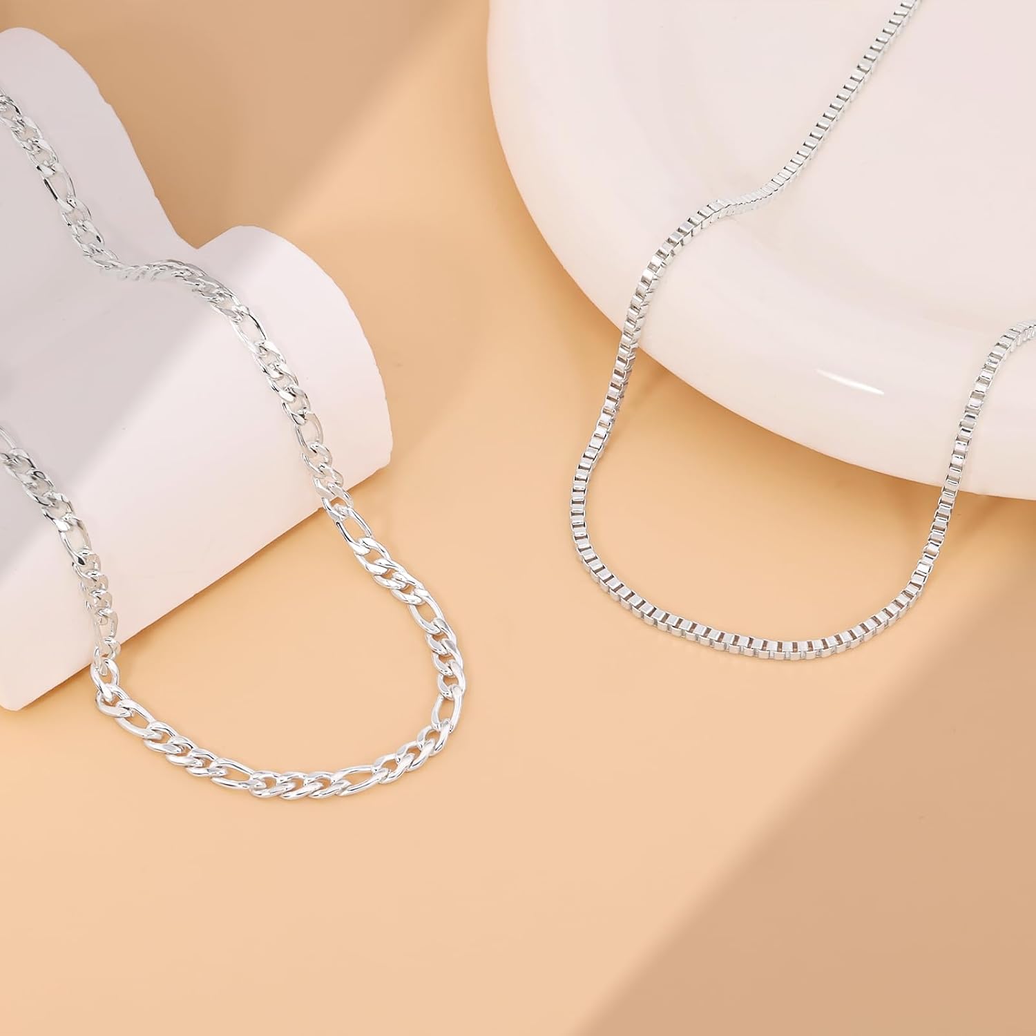 Sterling Silver Necklace Stack Gold Choker Layered Necklace for Women Girls Dainty Non Tarnish Waterproof Chunky Snake Herringbone Stackable Necklaces Simple Figaro Box Chain Necklace Trendy Gift - Image 6