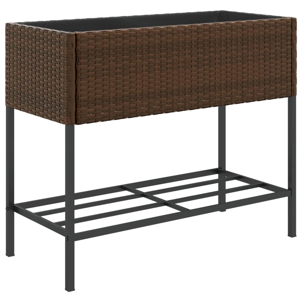 Skrzynki ogrodowe z półkami, 2 sztuki, brązowe, 90 x 40 x 75 cm, polirattanowe, zewnętrzne doniczki na rośliny, pionowa donica ogrodowa, na balkon i do ogrodu, podniesiony mini ogród na sadzonki
