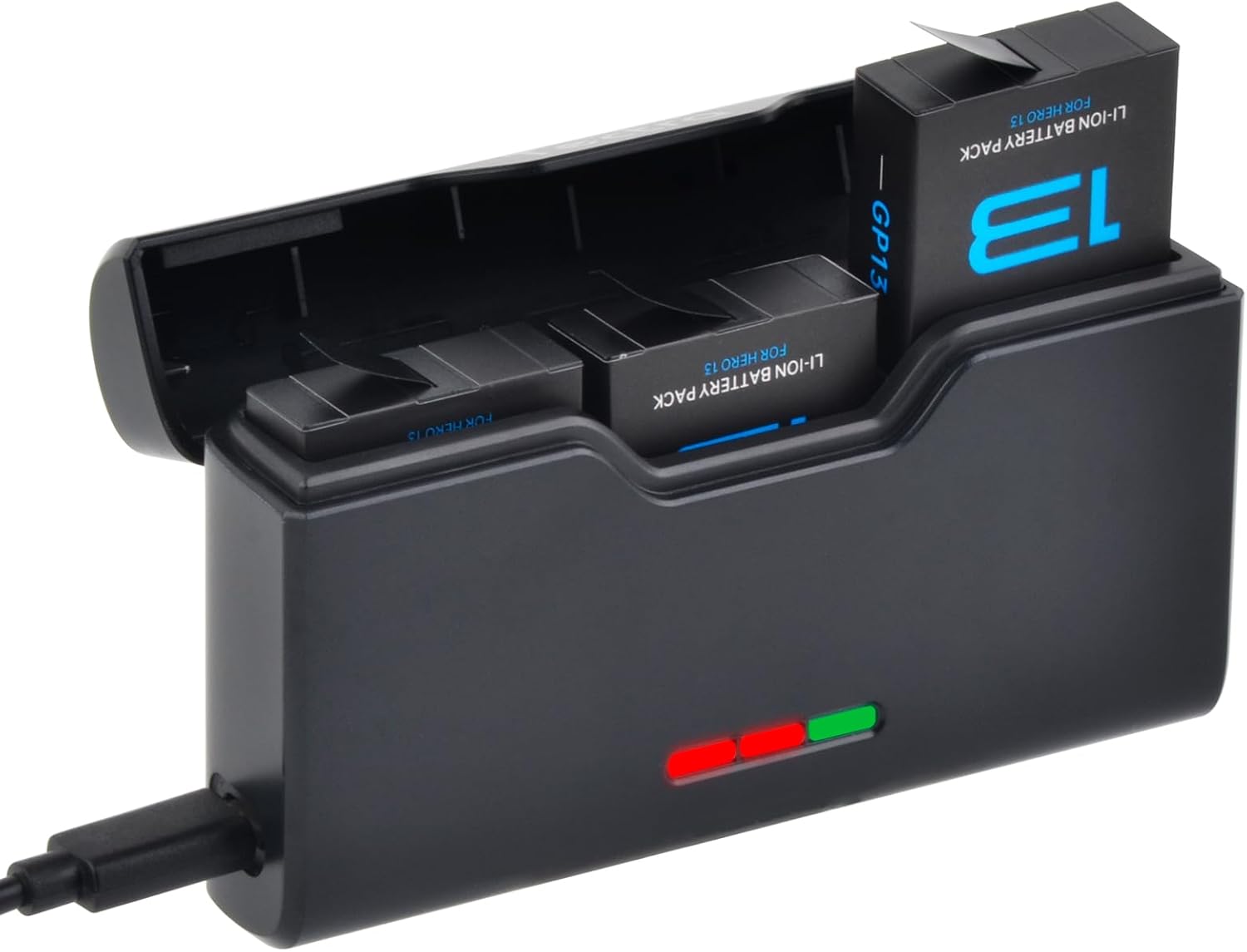 Batmax 2X Battery + LED USB 3-Slots Storage Charger with Type C Port Compatible with GoPro 13 Hero Black Camera Battery Accessory