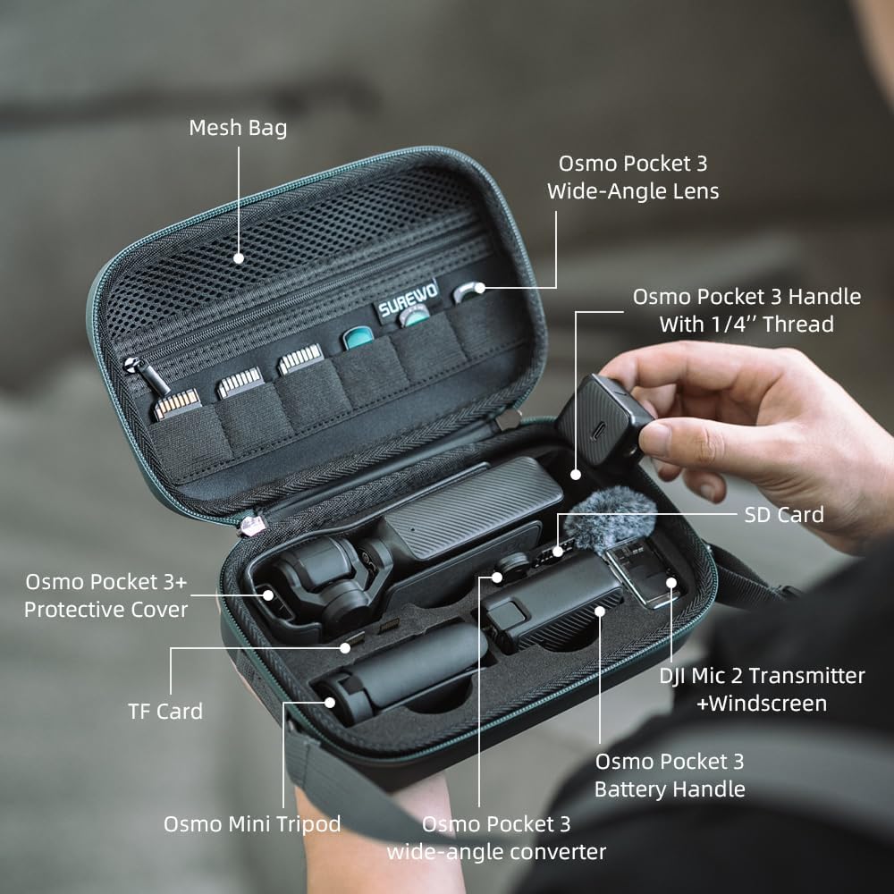 SUREWO Osmo Pocket 3 Case, Portable PU Storage Protective Bag for DJI Osmo Pocket 3 Standard kit and DJI Osmo Pocket 3 Power Expansion Combo Accessories (Grey) - Image 2