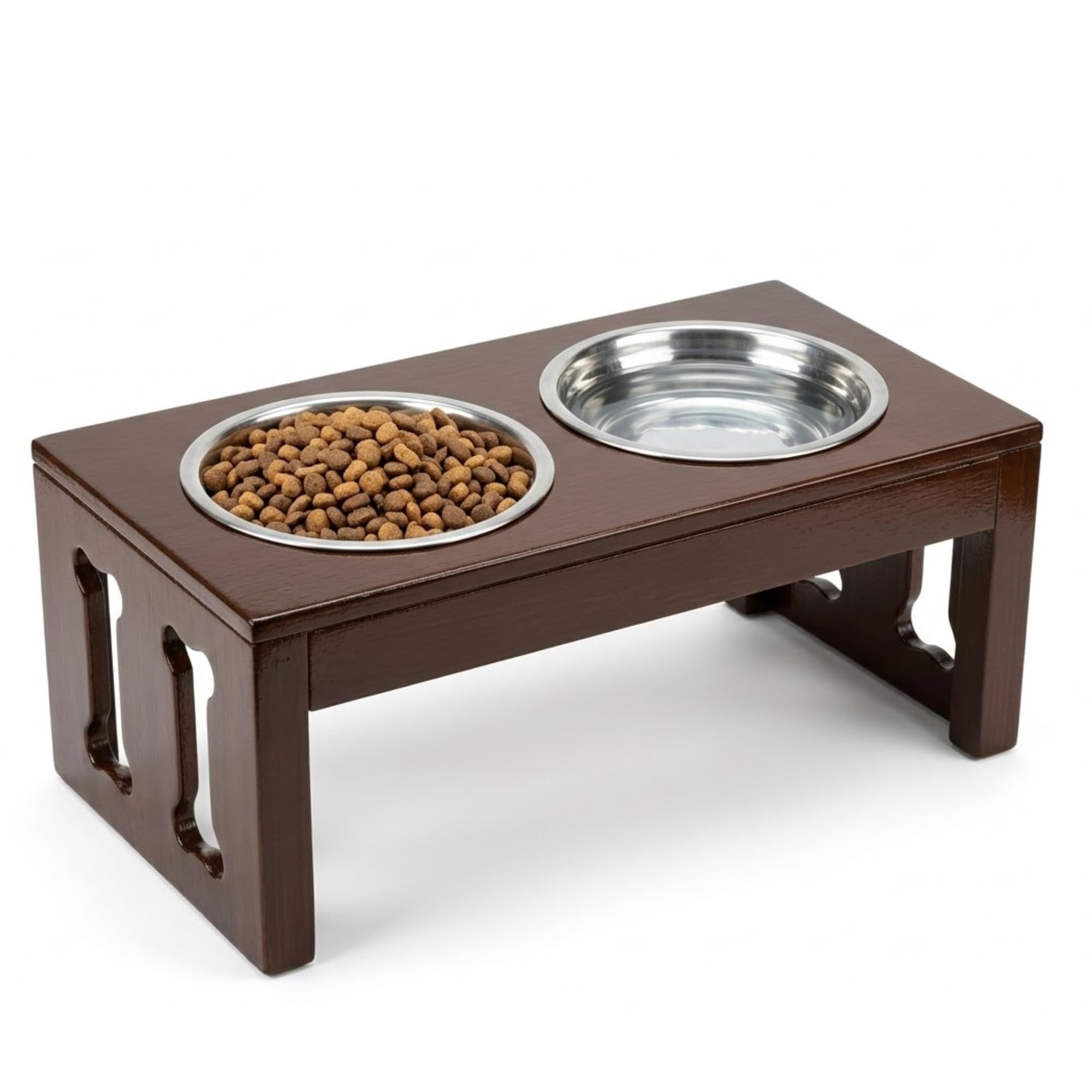 Elevated Dog Feeder Raised Pet Feeding Stand MDF Wood with Two Stainless Steel Bowls, Durable Double Food and Water Station for Small Medium Large Dogs, Comfortable Eating (Brown)-image-15