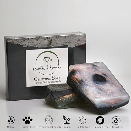 Miniatura 9 de Earth & Home Jabón de piedras preciosas (lavanda y rosa) - Juego de 2 jabones de roca con piedra en el interior, jabón de cristal perfumado