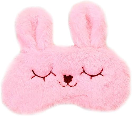 Fxaelian Linda máscara de ojos de conejo rosa de dibujos animados para dormir, novedosa máscara de peluche para dormir, máscara de dormir con los