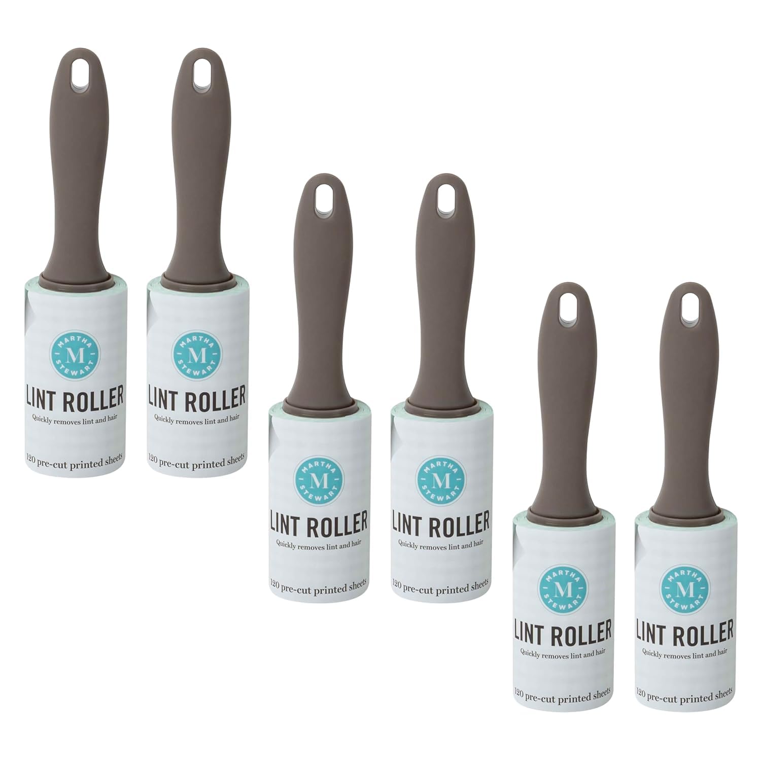 Martha Stewart Lint Rollers, Gingham Pattern, 120 Sheets Per Roll, 6 Count – Extra Sticky Lint Remover for Clothes, Upholstery & More