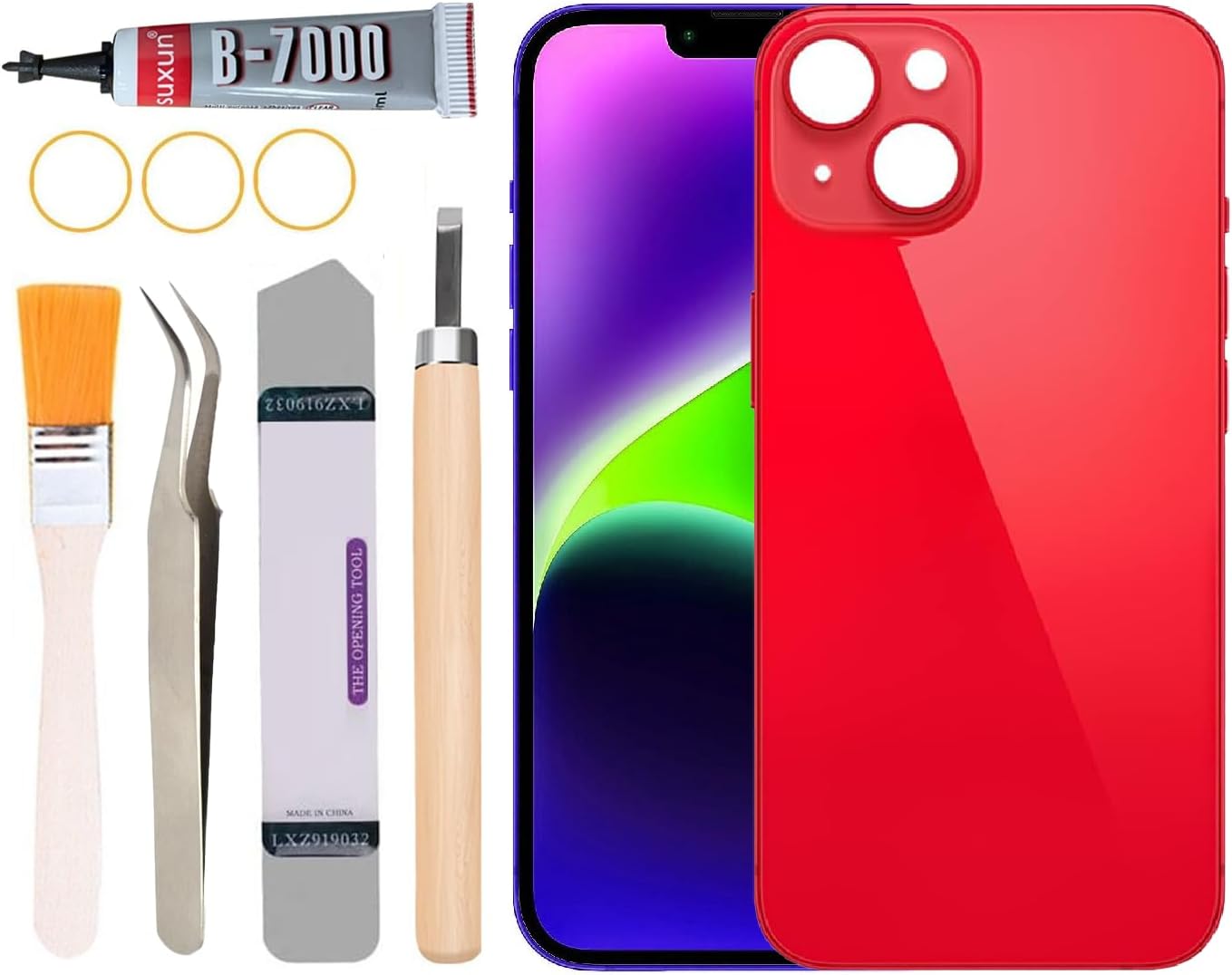 Back Glass Replacement for iPhone 14 All Carriers with Professional Repair Tool Kit (Blue)