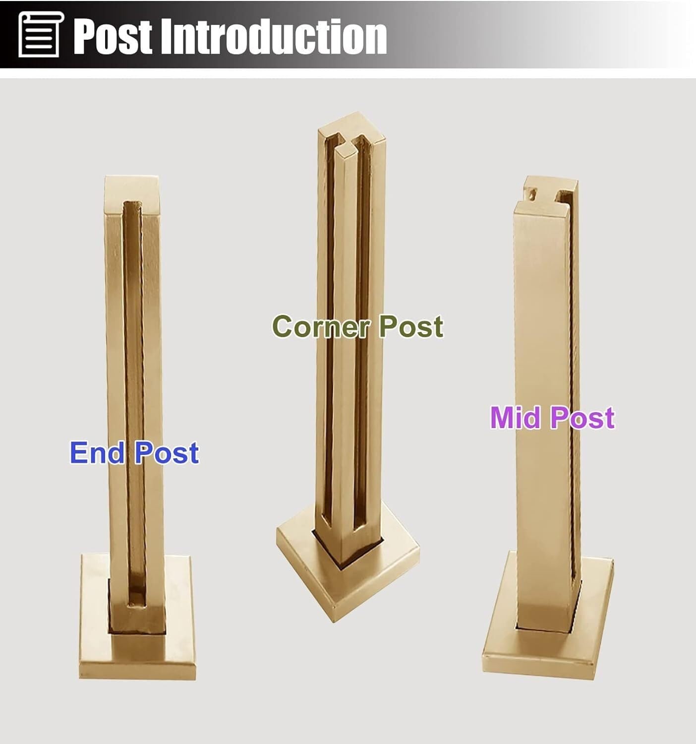 Varilla de fijación para Valla de Vidrio Abrazadera para Poste de barandilla de Vidrio Patio/Terraza/Veranda Poste Cuadrado Dorado para barandilla de Vidrio Poste de Soporte para Valla de Vi