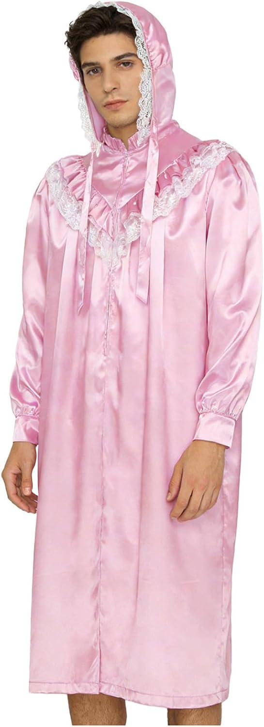 Men's Casual Pajama Sets Victorian Nightgown for Men Nightshirt with Sleeping Cap Victorian Nightgown