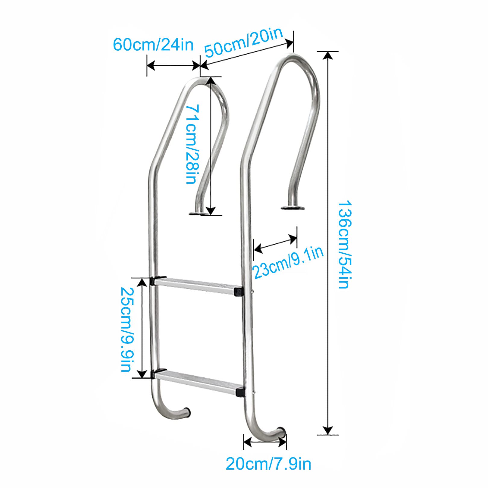 WangXLDD Scaletta per piscina a terra resistente a 2 gradini in acciaio inox con gambe facili da montare, capacità di peso 149,7 kg