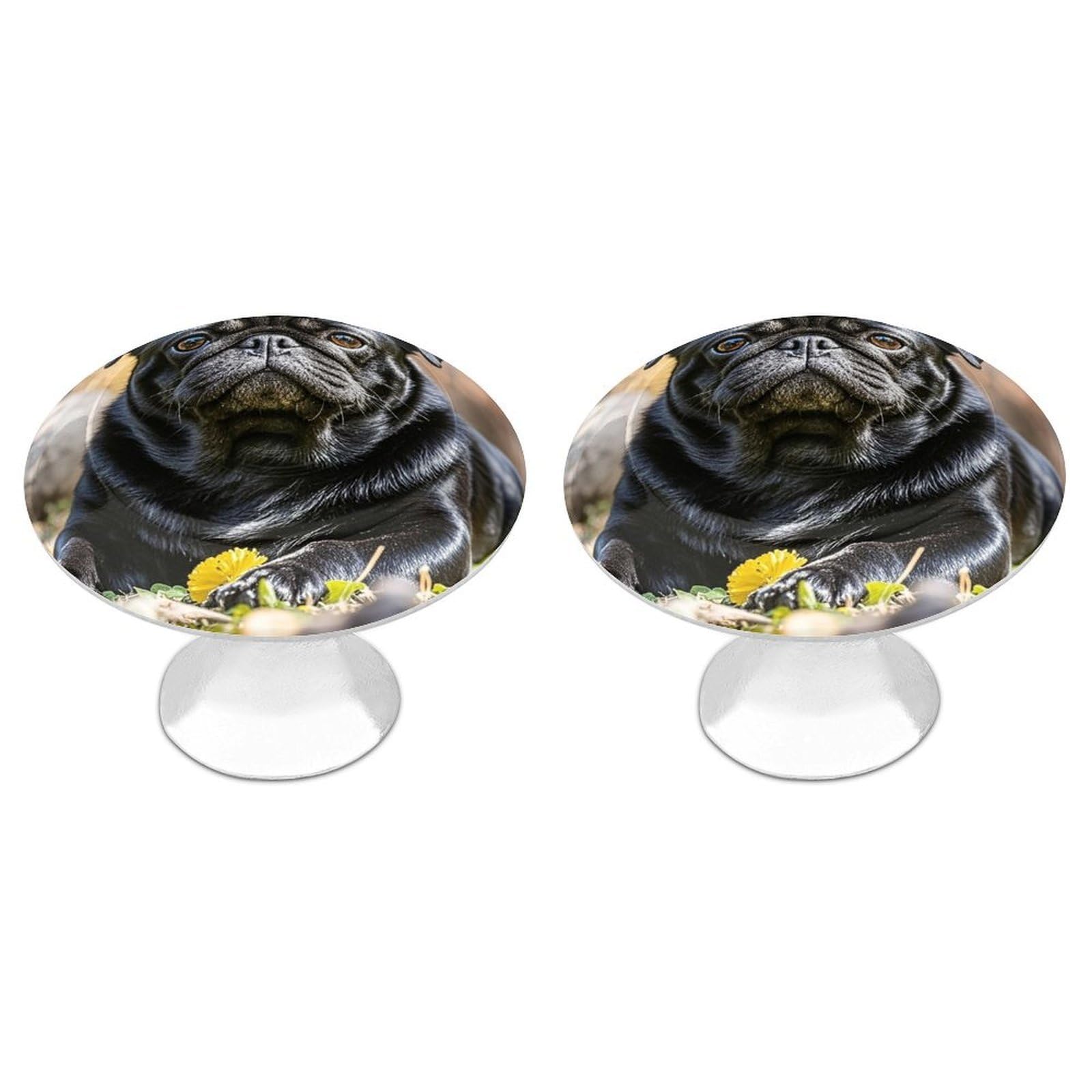 FekiLoot Cute Black Pug Dog Cabinet Knob Kitchen Drawer Knob Stainless Steel Round Drawer Pulls Modern Cabinet Hardware Vintage Dresser Drawer for Kitchen Bathroom Closet Dresser Cabinets